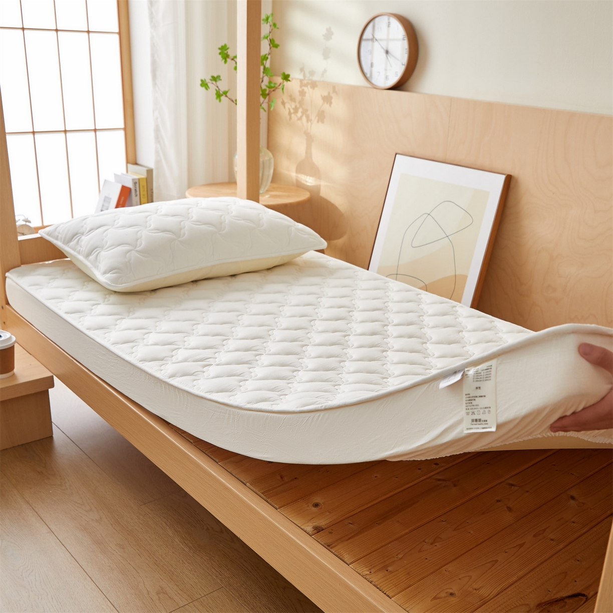 91家纺网 家纺一手货源 找家纺 多谷家纺 2025新款学生全棉纯棉色织水洗棉大豆床笠单床笠 奶昔白