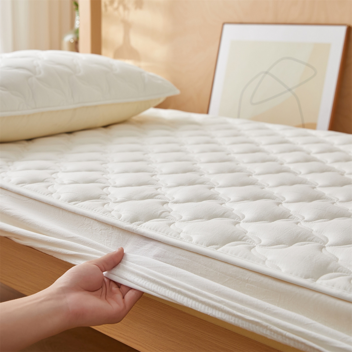 91家纺网 家纺一手货源 找家纺 多谷家纺 2025新款学生全棉纯棉色织水洗棉大豆床笠单床笠 奶昔白