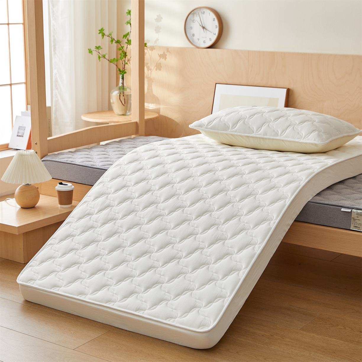 91家纺网 家纺一手货源 找家纺 多谷家纺 2025新款学生全棉纯棉色织水洗棉大豆床笠单床笠 奶昔白