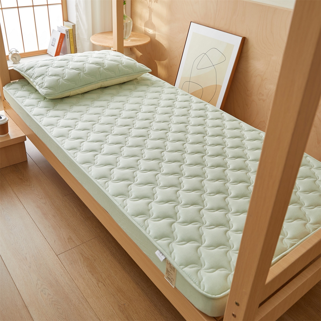 多谷家纺 2025新款学生全棉纯棉色织水洗棉大豆床笠单床笠 苹果绿