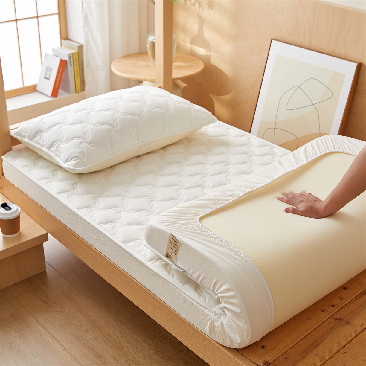 91家纺网 家纺一手货源 找家纺 多谷家纺 2025新款学生全棉纯棉色织水洗棉大豆床笠单床笠 奶昔白