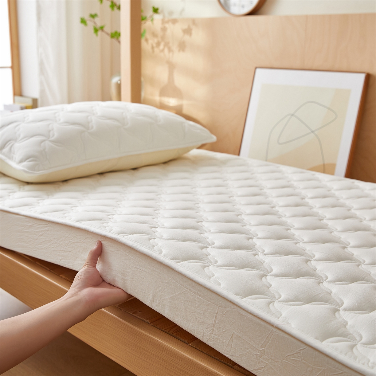 91家纺网 家纺一手货源 找家纺 多谷家纺 2025新款学生全棉纯棉色织水洗棉大豆床笠单床笠 奶昔白