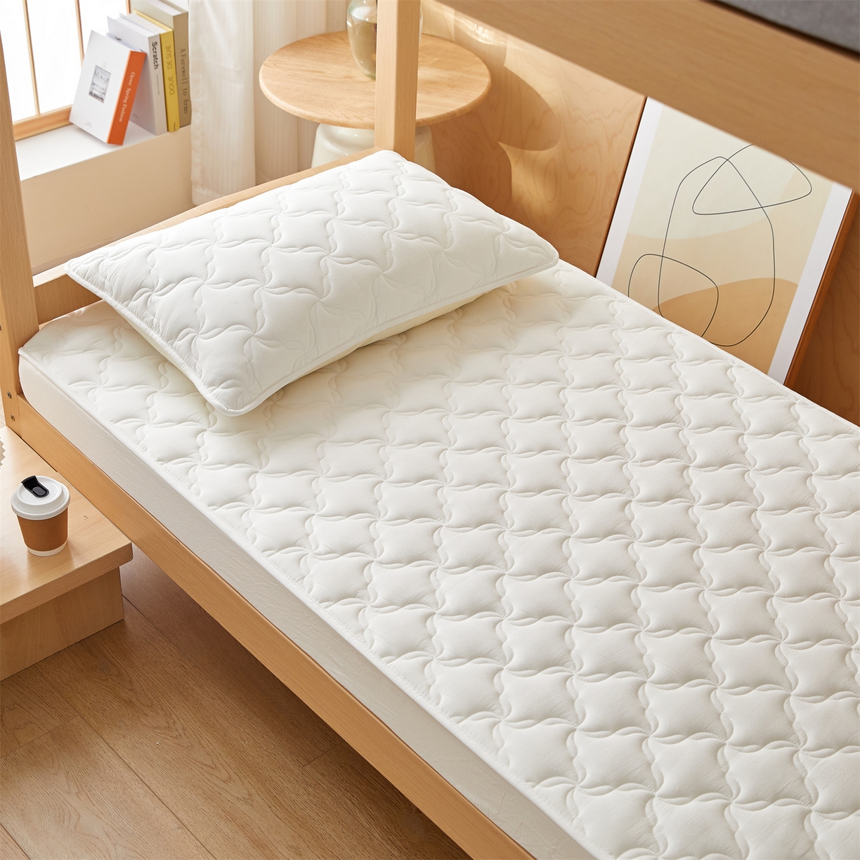 91家纺网 家纺一手货源 找家纺 多谷家纺 2025新款学生全棉纯棉色织水洗棉大豆床笠单床笠 奶昔白