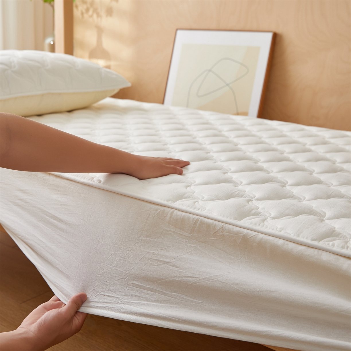 91家纺网 家纺一手货源 找家纺 多谷家纺 2025新款学生全棉纯棉色织水洗棉大豆床笠单床笠 奶昔白