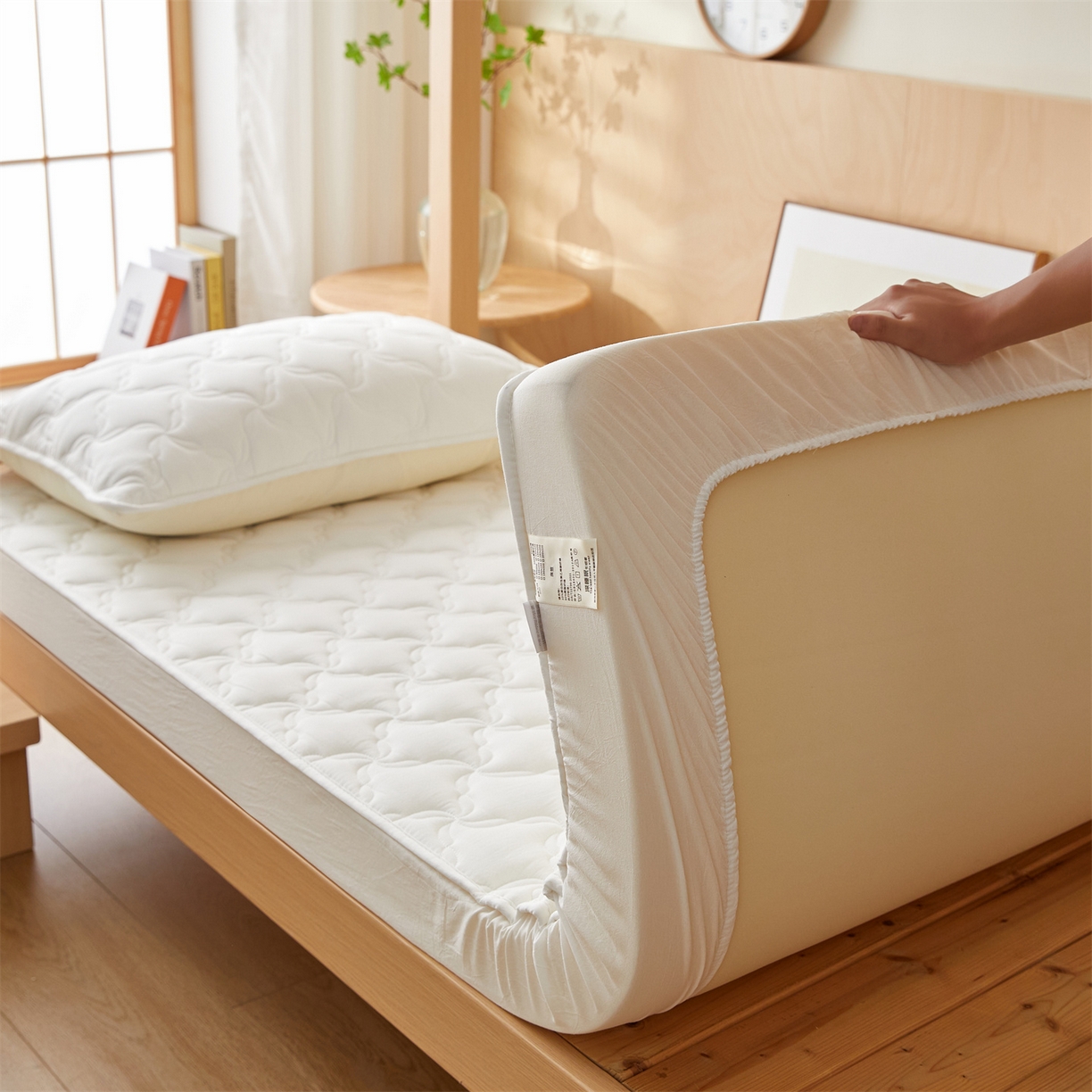 91家纺网 家纺一手货源 找家纺 多谷家纺 2025新款学生全棉纯棉色织水洗棉大豆床笠单床笠 奶昔白