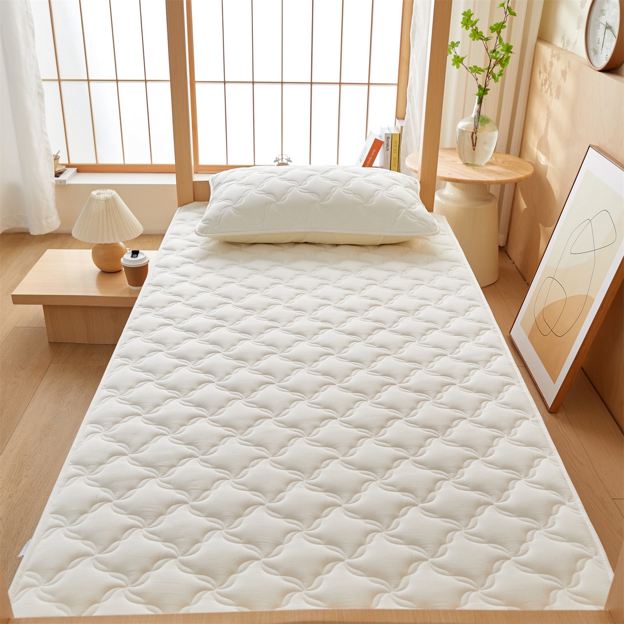 91家纺网 家纺一手货源 找家纺 多谷家纺 2025新款学生全棉纯棉色织水洗棉大豆床笠单床笠 奶昔白