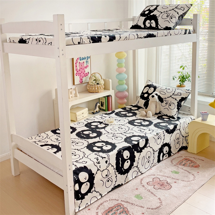 91家纺网 家纺一手货源 找家纺 名兮家居 2025新款全棉纯棉13372学生床上下铺单床单 黑煤球