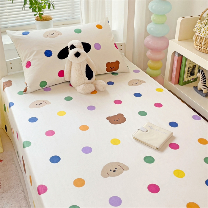 91家纺网 家纺一手货源 找家纺 名兮家居 2025新款全棉纯棉13372学生床上下铺单床单 波点小熊