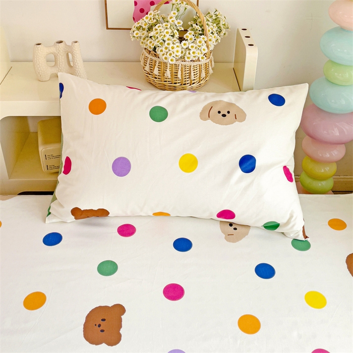 91家纺网 家纺一手货源 找家纺 名兮家居 2025新款全棉纯棉13372学生床上下铺单床单 波点小熊