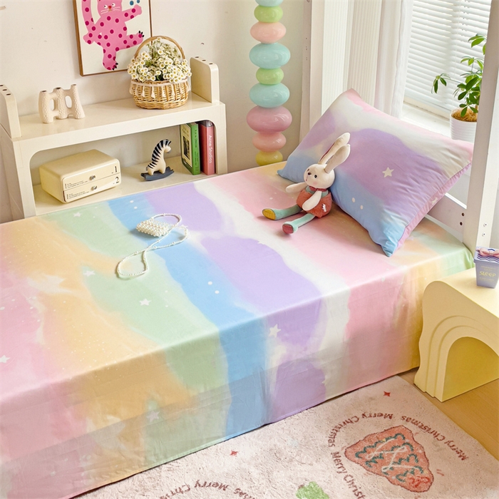 91家纺网 家纺一手货源 找家纺 名兮家居 2025新款全棉纯棉13372学生床上下铺单床单 彩色天空