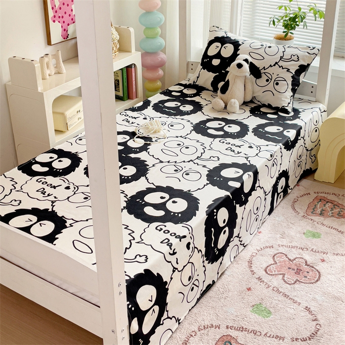 91家纺网 家纺一手货源 找家纺 名兮家居 2025新款全棉纯棉13372学生床上下铺单床单 黑煤球