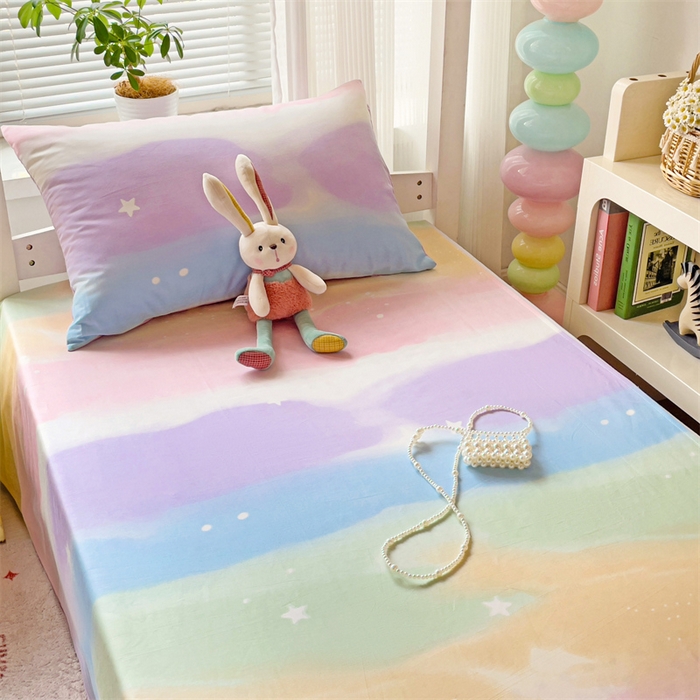 91家纺网 家纺一手货源 找家纺 名兮家居 2025新款全棉纯棉13372学生床上下铺单床单 彩色天空