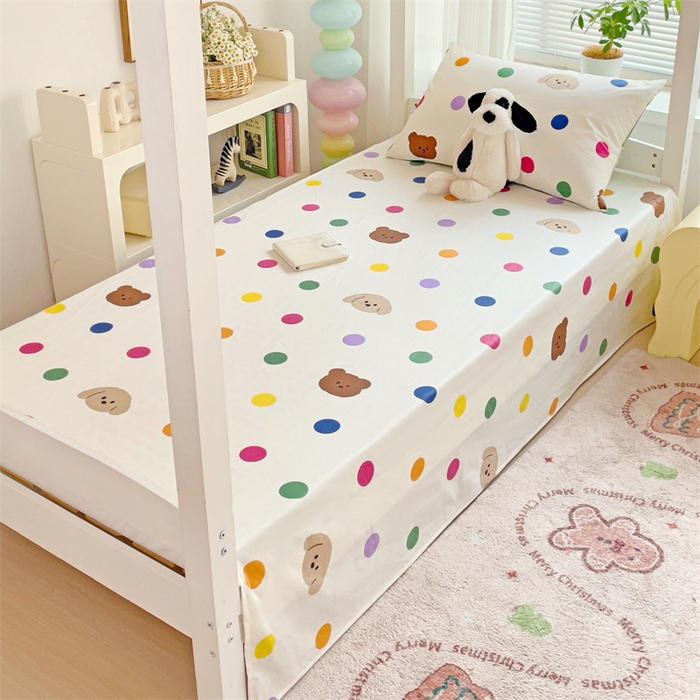 91家纺网 家纺一手货源 找家纺 名兮家居 2025新款全棉纯棉13372学生床上下铺单床单 波点小熊