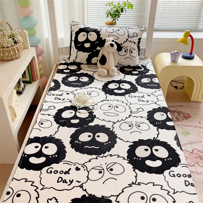 91家纺网 家纺一手货源 找家纺 名兮家居 2025新款全棉纯棉13372学生床上下铺单床单 黑煤球