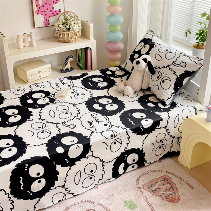 91家纺网 家纺一手货源 找家纺 名兮家居 2025新款全棉纯棉13372学生床上下铺单床单 黑煤球