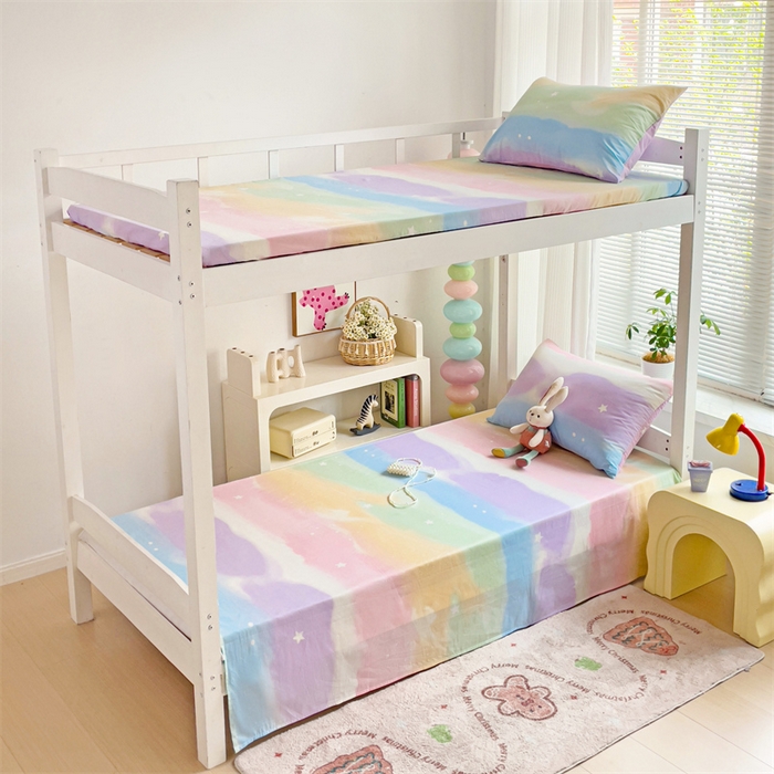 91家纺网 家纺一手货源 找家纺 名兮家居 2025新款全棉纯棉13372学生床上下铺单床单 彩色天空