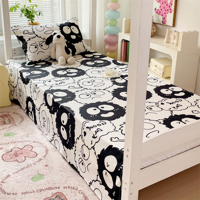 91家纺网 家纺一手货源 找家纺 名兮家居 2025新款全棉纯棉13372学生床上下铺单床单 黑煤球