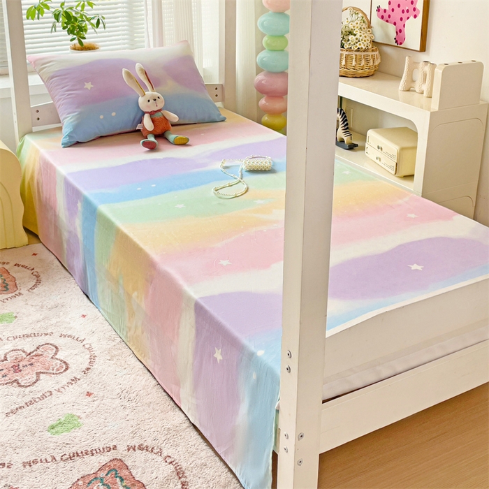 91家纺网 家纺一手货源 找家纺 名兮家居 2025新款全棉纯棉13372学生床上下铺单床单 彩色天空