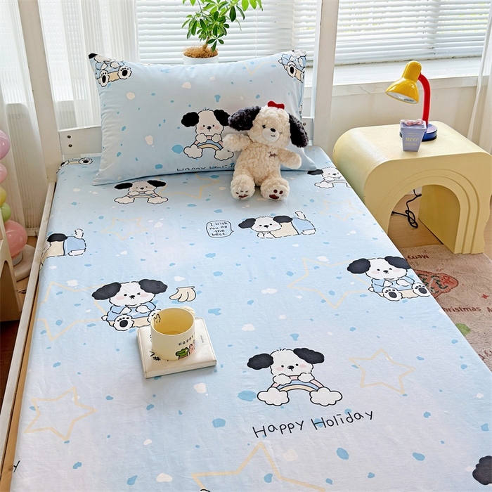 91家纺网 家纺一手货源 找家纺 名兮家居 2025新款全棉纯棉13372学生床上下铺单床单 斑点狗