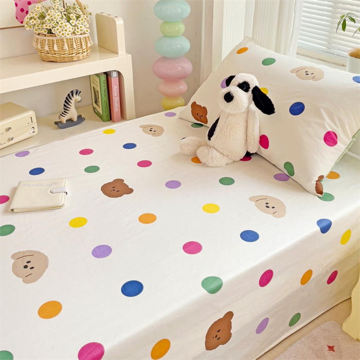 91家纺网 家纺一手货源 找家纺 名兮家居 2025新款全棉纯棉13372学生床上下铺单床单 波点小熊