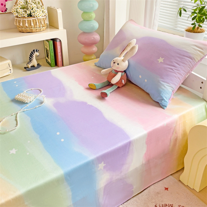 91家纺网 家纺一手货源 找家纺 名兮家居 2025新款全棉纯棉13372学生床上下铺单床单 彩色天空