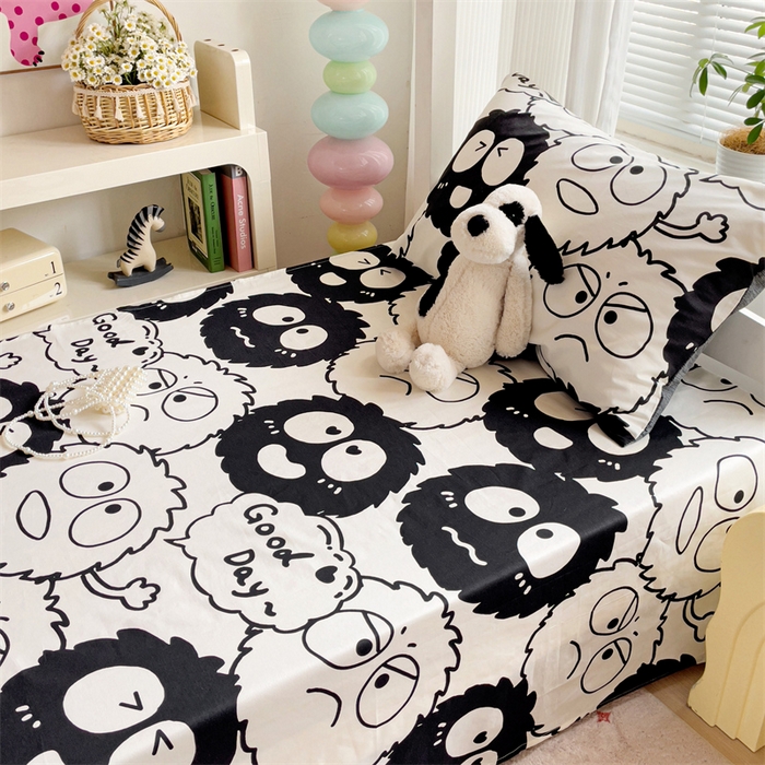 91家纺网 家纺一手货源 找家纺 名兮家居 2025新款全棉纯棉13372学生床上下铺单床单 黑煤球