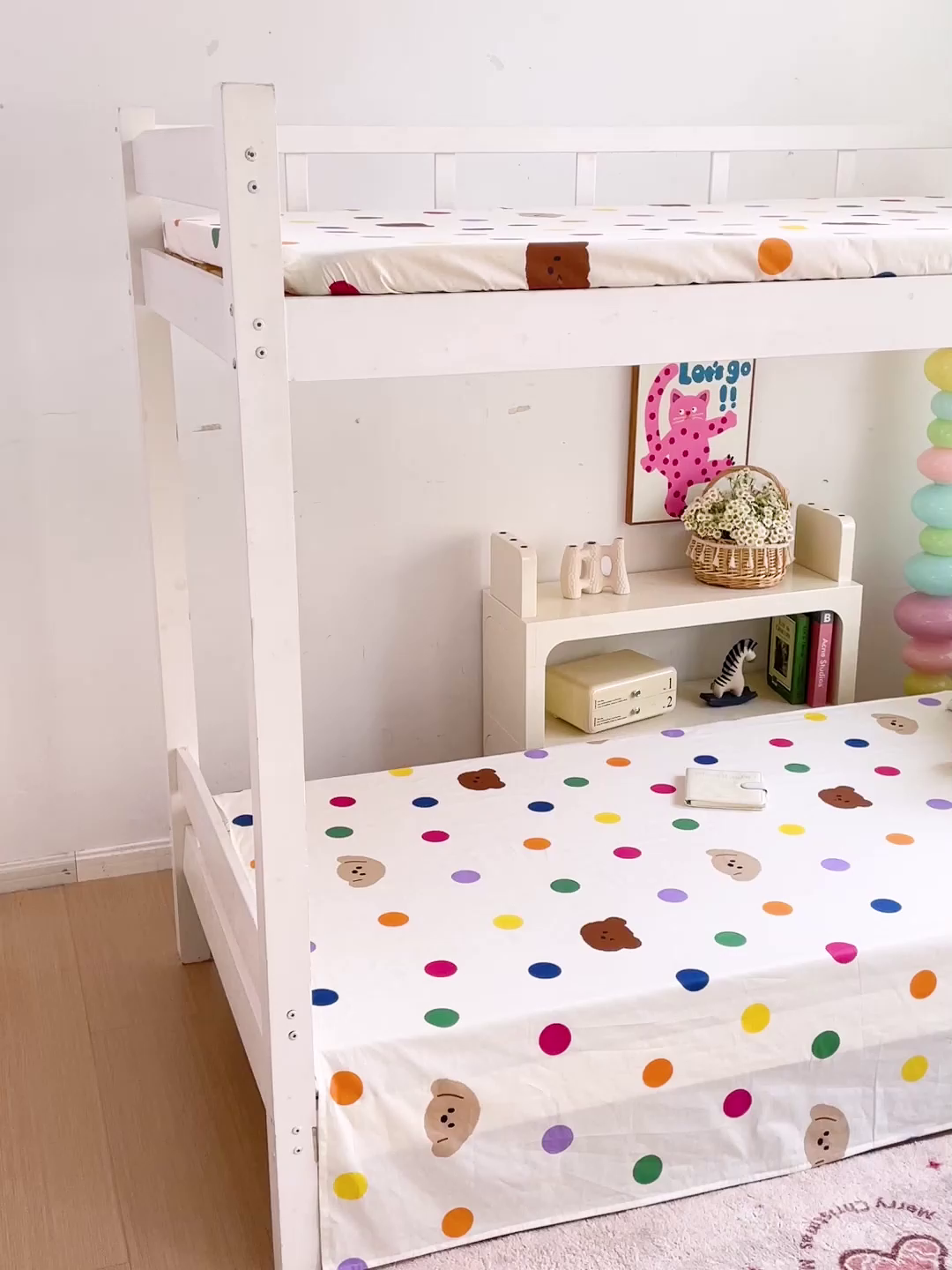 91家纺网 家纺一手货源 找家纺 名兮家居 2025新款全棉纯棉13372学生床上下铺单床单 波点小熊