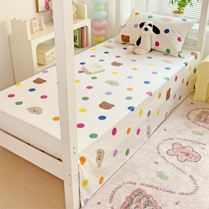 91家纺网 家纺一手货源 找家纺 名兮家居 2025新款全棉纯棉13372学生床上下铺单床单 波点小熊