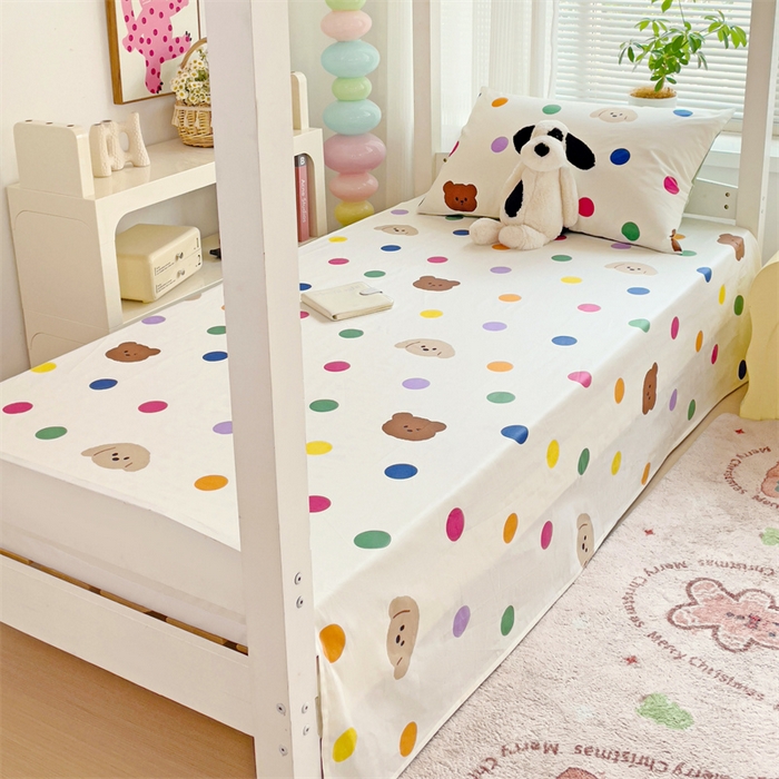 91家纺网 家纺一手货源 找家纺 名兮家居 2025新款全棉纯棉13372学生床上下铺单床单 波点小熊