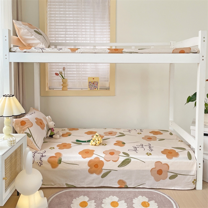 91家纺网 家纺一手货源 找家纺 名兮家居 2025新款全棉纯棉13372学生床上下铺单床单 幸运花