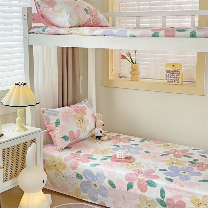 91家纺网 家纺一手货源 找家纺 名兮家居 2025新款全棉纯棉13372学生床上下铺单床单 花甜粉