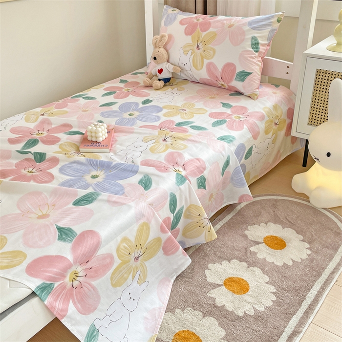 91家纺网 家纺一手货源 找家纺 名兮家居 2025新款全棉纯棉13372学生床上下铺单床单 花甜粉