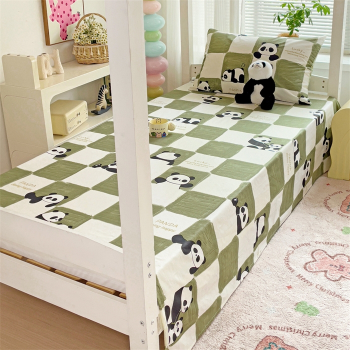 91家纺网 家纺一手货源 找家纺 名兮家居 2025新款全棉纯棉13372学生床上下铺单床单 熊猫胖达