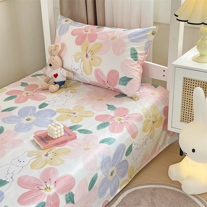 91家纺网 家纺一手货源 找家纺 名兮家居 2025新款全棉纯棉13372学生床上下铺单床单 花甜粉