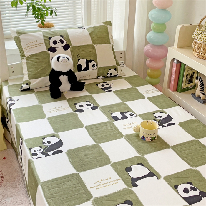 91家纺网 家纺一手货源 找家纺 名兮家居 2025新款全棉纯棉13372学生床上下铺单床单 熊猫胖达