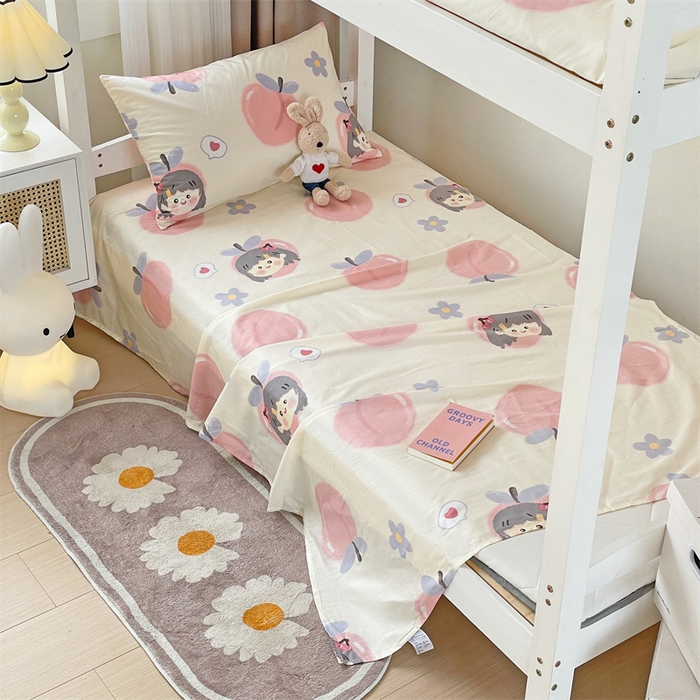 91家纺网 家纺一手货源 找家纺 名兮家居 2025新款全棉纯棉13372学生床上下铺单床单 蜜桃女孩