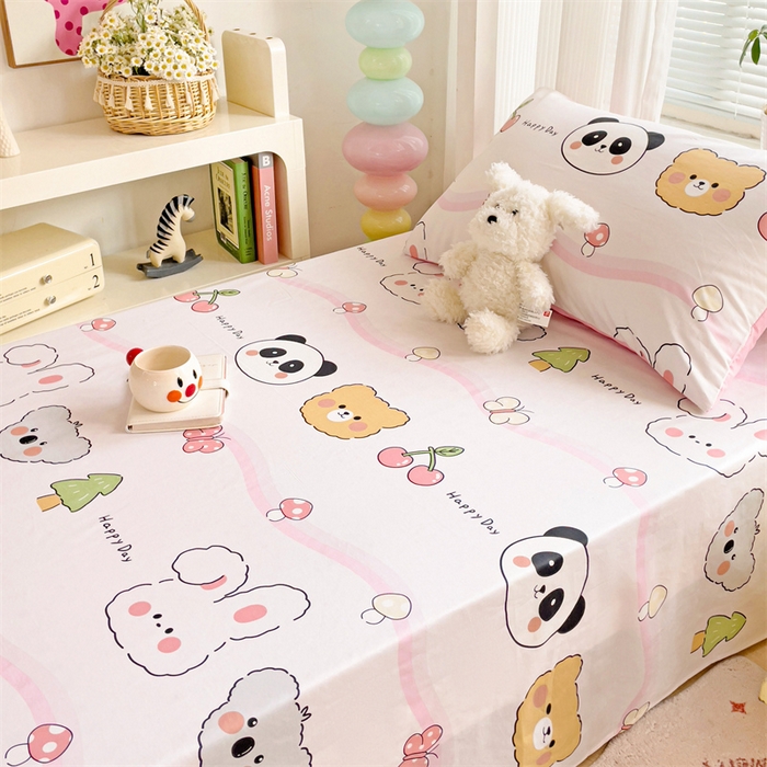 91家纺网 家纺一手货源 找家纺 名兮家居 2025新款全棉纯棉13372学生床上下铺单床单 欢乐多多