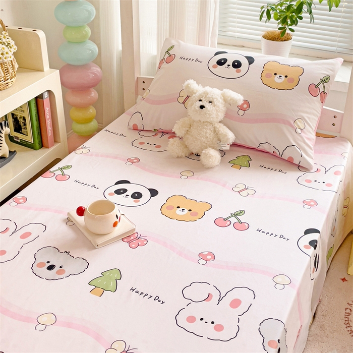 91家纺网 家纺一手货源 找家纺 名兮家居 2025新款全棉纯棉13372学生床上下铺单床单 欢乐多多