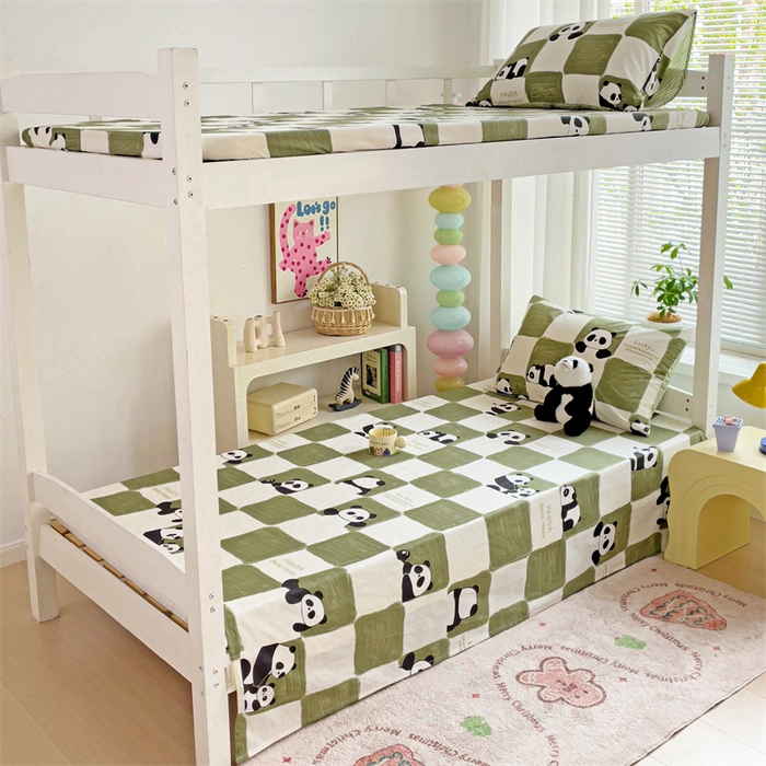 91家纺网 家纺一手货源 找家纺 名兮家居 2025新款全棉纯棉13372学生床上下铺单床单 熊猫胖达