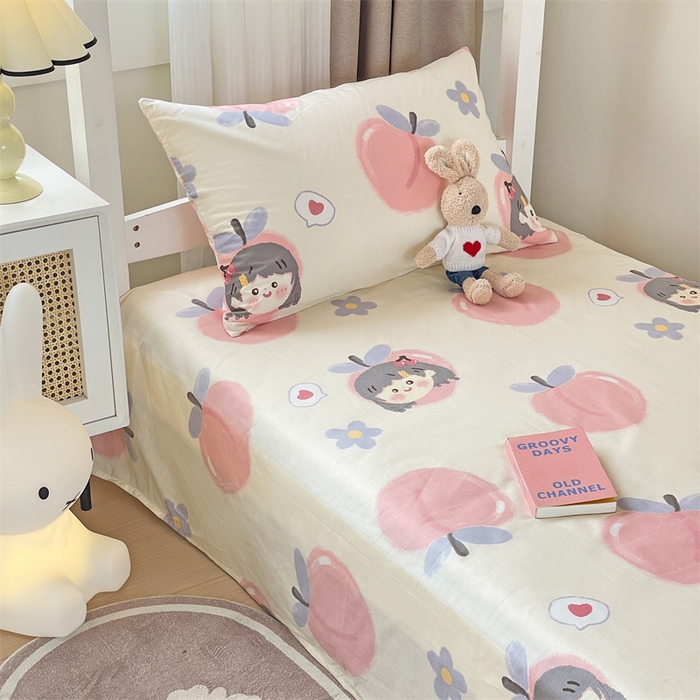 91家纺网 家纺一手货源 找家纺 名兮家居 2025新款全棉纯棉13372学生床上下铺单床单 蜜桃女孩