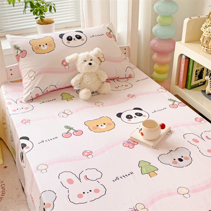 91家纺网 家纺一手货源 找家纺 名兮家居 2025新款全棉纯棉13372学生床上下铺单床单 欢乐多多