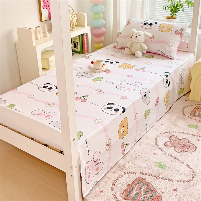 91家纺网 家纺一手货源 找家纺 名兮家居 2025新款全棉纯棉13372学生床上下铺单床单 欢乐多多