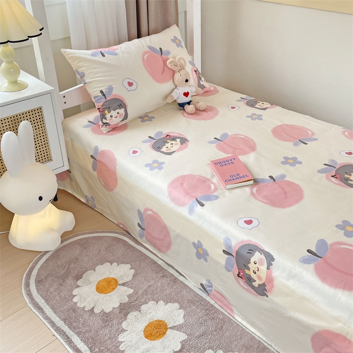 91家纺网 家纺一手货源 找家纺 名兮家居 2025新款全棉纯棉13372学生床上下铺单床单 蜜桃女孩