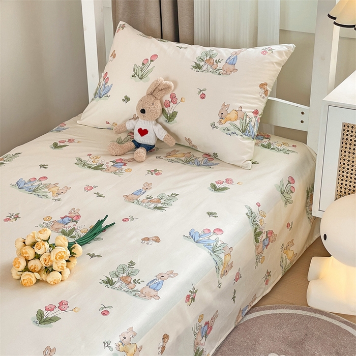 91家纺网 家纺一手货源 找家纺 名兮家居 2025新款全棉纯棉13372学生床上下铺单床单 蘑菇小兔