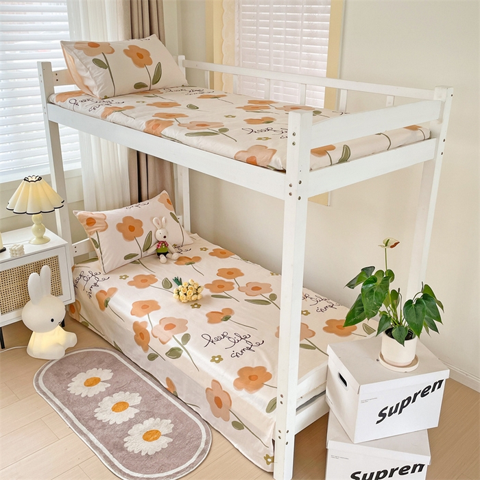 91家纺网 家纺一手货源 找家纺 名兮家居 2025新款全棉纯棉13372学生床上下铺单床单 幸运花