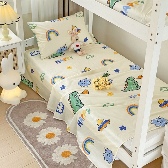 91家纺网 家纺一手货源 找家纺 名兮家居 2025新款全棉纯棉13372学生床上下铺单床单 恐龙游记