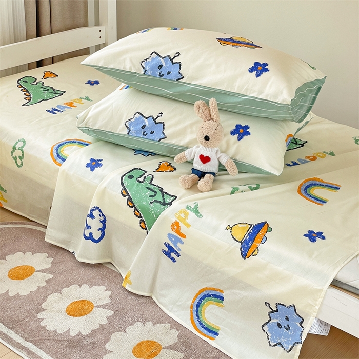 91家纺网 家纺一手货源 找家纺 名兮家居 2025新款全棉纯棉13372学生床上下铺单床单 恐龙游记