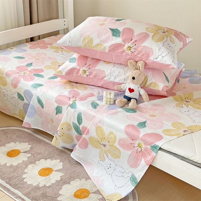 91家纺网 家纺一手货源 找家纺 名兮家居 2025新款全棉纯棉13372学生床上下铺单床单 花甜粉