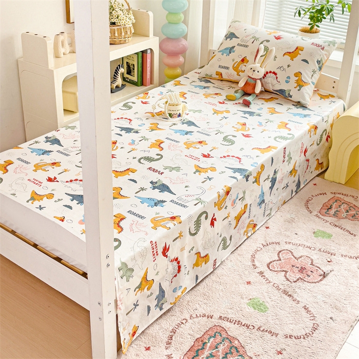 91家纺网 家纺一手货源 找家纺 名兮家居 2025新款全棉纯棉13372学生床上下铺单床单 恐龙王国