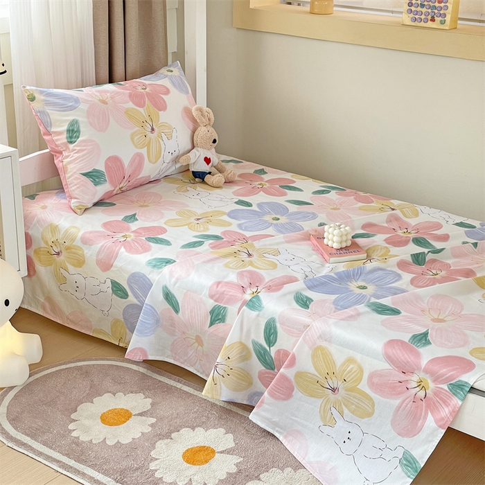 91家纺网 家纺一手货源 找家纺 名兮家居 2025新款全棉纯棉13372学生床上下铺单床单 花甜粉